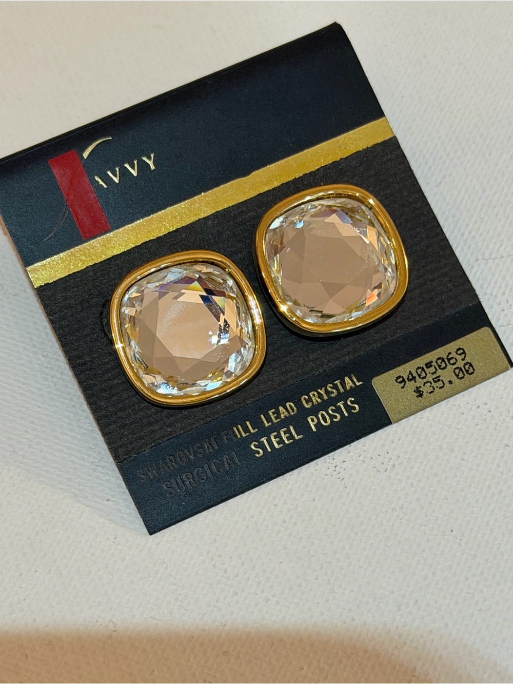 Vintage 80s Savvy by Swarovski Champagne Cushion Crystal Studs NOS